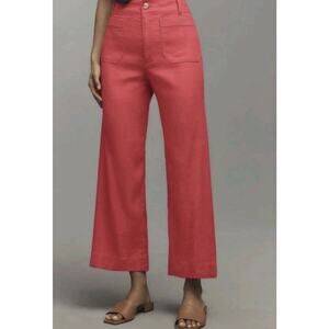 Anthropologie Maeve Colette Pants Petite 31 Pink Linen Blend Crop Wide-Leg